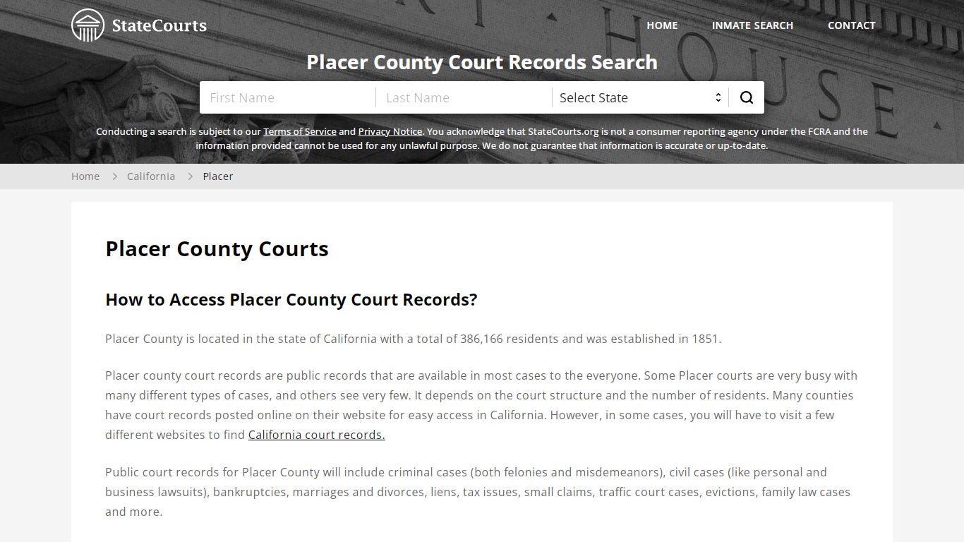 Placer County, CA Courts - Records & Cases - StateCourts
